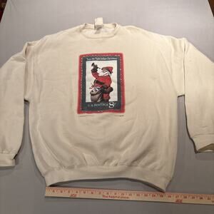 Vintage 90s Smithsonian Collection Maze Santa Claus Postage Stamp Sweatshirt L
